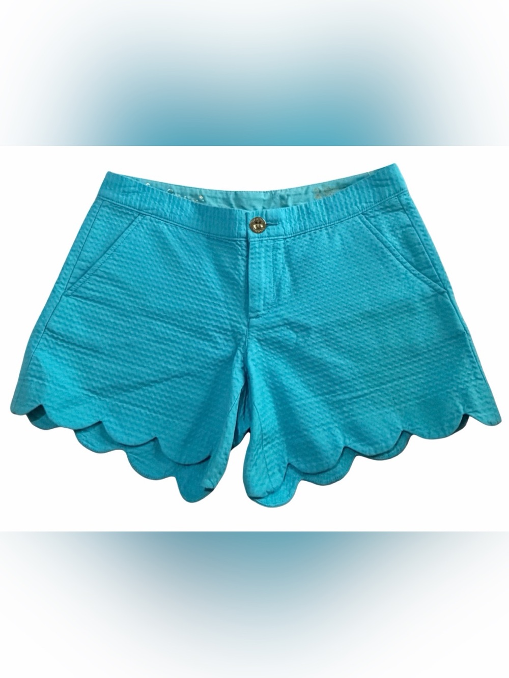 Lilly Pulitzer Buttercup Shorts Size 2 Turquoise Blue Scallop Hem NWT